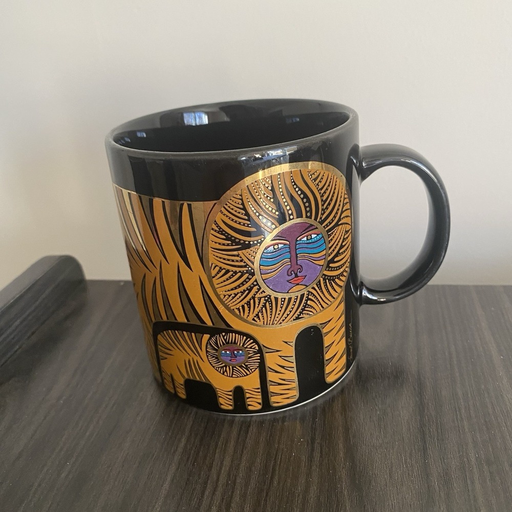Vintage Laurel Burch "Golden Lion" Mug - Mother & Cub - Japan - Gold Leaf Trim
